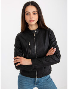 Fashionhunters Ženska motociklistička jakna u crnoj umjetnoj koži