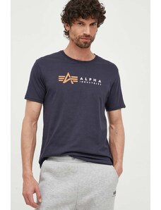 Pamučna majica Alpha Industries boja: tamno plava, s tiskom, 118502.07-navy