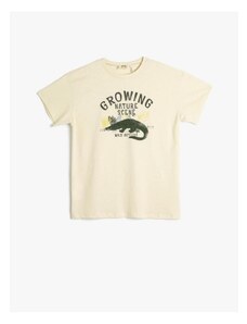 Koton T-Shirt Short Sleeved Crew Neck Alligator Printed Cotton