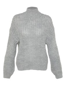 Trendyol siva široka stane mekana teksturirana osnovna tkanina za ovratnik džemper