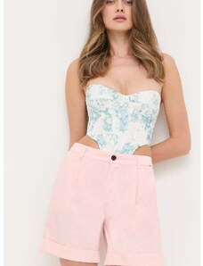 Kratke hlače BOSS za žene, boja: ružičasta, glatki materijal, srednje visoki struk