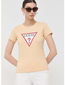 Pamučna majica Guess boja: bež