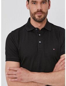 Polo majica Tommy Hilfiger za muškarce, boja: crna