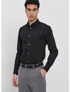 Košulja Emporio Armani za muškarce, boja: crna, regular, s klasičnim ovratnikom, 8N1C09 1NI9Z