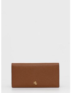 Kožni novčanik Lauren Ralph Lauren za žene, boja: smeđa