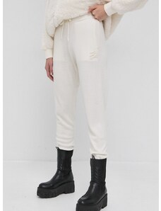 Vunene hlače Karl Lagerfeld za žene, boja: krem, glatki materijal