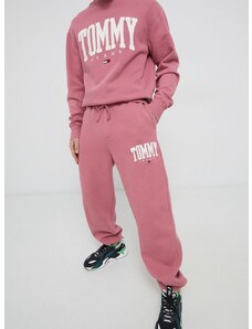 Hlače Tommy Jeans za muškarce, boja: ružičasta