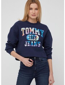Pamučna dukserica Tommy Jeans ženska, boja tamno plava,