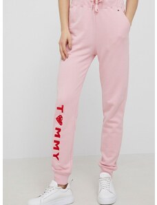 Pamučne hlače Tommy Hilfiger za žene, boja ružičasta