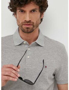 Polo majica Tommy Hilfiger za muškarce, boja: siva, glatki model