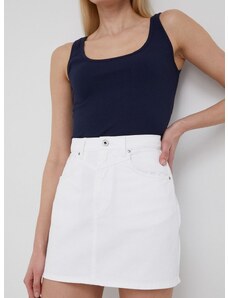 Pamučna traper suknja Pepe Jeans Rachel Skirt boja: bijela, mini, ravna