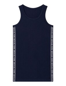 Dječja pamučna haljina Michael Kors boja: tamno plava, mini, ravna