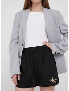 Kratke hlače Calvin Klein Jeans za žene, boja: crna, s tiskom, srednje visoki struk