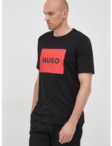 Pamučna majica HUGO boja: crna, s tiskom