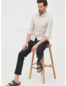 Lanena košulja Calvin Klein za muškarce, slim, s klasičnim ovratnikom