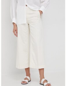 Pamučne hlače Drykorn za žene, boja: bež, široke, srednje visoki struk