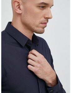 Košulja Calvin Klein Jeans za muškarce, boja: tamno plava, slim, s klasičnim ovratnikom