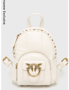 Kožni ruksak Pinko za žene, boja: bijela, mali, s aplikacijom