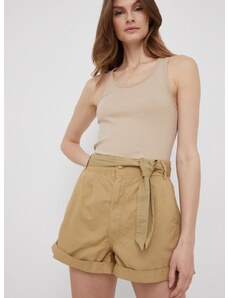 Pamučne kratke hlače Pepe Jeans Kaylee Short za žene, boja: zelena, glatki materijal, visoki struk
