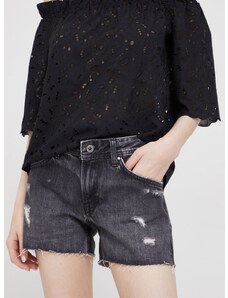 Traper kratke hlače Pepe Jeans Thrasher za žene, boja: crna, glatki materijal, srednje visoki struk