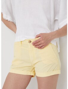 Pamučne kratke hlače Pepe Jeans Balboa Short za žene, boja: žuta, glatki materijal, srednje visoki struk