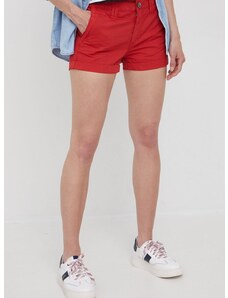 Pamučne kratke hlače Pepe Jeans Balboa Short za žene, boja: crvena, glatki materijal, srednje visoki struk
