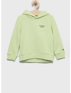 Dječja dukserica Calvin Klein Jeans boja: zelena, s kapuljačom, melanž