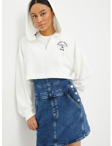 Dukserica Tommy Jeans za žene, boja: bijela, s kapuljačom, s aplikacijom