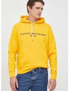 Dukserica Tommy Hilfiger za muškarce, boja: žuta, s kapuljačom, s aplikacijom