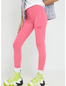 Tajice Tommy Jeans za žene, boja: ružičasta, s aplikacijom