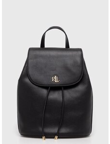 Kožni ruksak Lauren Ralph Lauren za žene, boja: crna, mali, jednobojni model