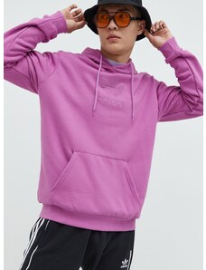 Pamučna dukserica adidas Originals za muškarce, boja: ružičasta, s kapuljačom, s tiskom