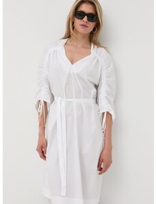 Pamučna haljina BOSS boja: bijela, mini, širi se prema dolje