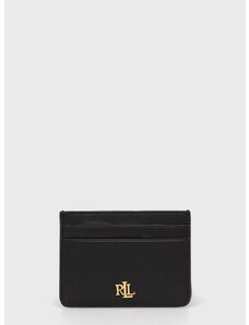 Kožni etui za kartice Lauren Ralph Lauren za žene, boja: crna