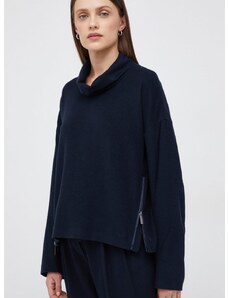 Vuneni pulover Emporio Armani za žene, boja: tamno plava, lagani, s dolčevitom