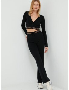 Hlače Calvin Klein Jeans za žene, boja: crna, trapez, visoki struk