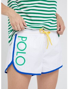 Kratke hlače Polo Ralph Lauren za žene, boja: bijela, glatki materijal, srednje visoki struk
