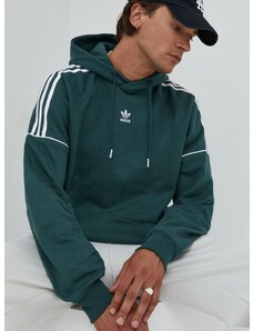 Pamučna dukserica adidas Originals za muškarce, boja: zelena, s kapuljačom, glatka