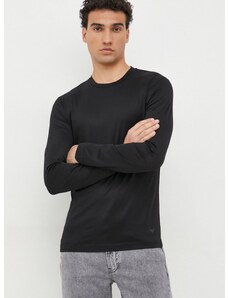 Majica dugih rukava Emporio Armani za muškarce, boja: crna, glatki model