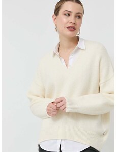 Vuneni pulover BOSS za žene, boja: bijela, topli