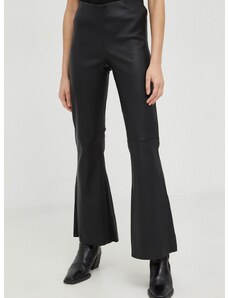 Kožne hlače By Malene Birger za žene, boja: crna, trapez, visoki struk