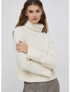 Vuneni pulover Polo Ralph Lauren Kapsuła Creamy Dreamy za žene, boja: bež, topli, s dolčevitom