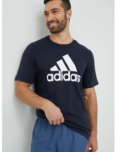 Pamučna majica adidas boja: tamno plava, s tiskom