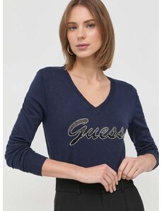 Pulover Guess za žene, boja: tamno plava, lagani