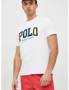 Pamučna majica Polo Ralph Lauren , boja: bijela, s aplikacijom