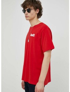 Pamučna majica Levi's , boja: crvena, s tiskom