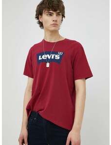 Pamučna majica Levi's , boja: bordo, s tiskom