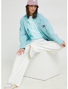 Hlače Tommy Jeans za žene, boja: bijela, široke, visoki struk