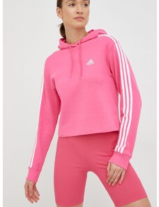 Pamučna dukserica adidas za žene, boja: ružičasta, s kapuljačom, s aplikacijom