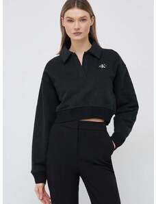 Pamučna dukserica Calvin Klein Jeans za žene, boja: crna, s aplikacijom